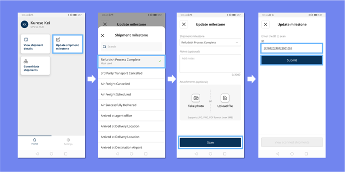 custom milestonen update shipment app