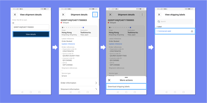 shipment app view shipping label