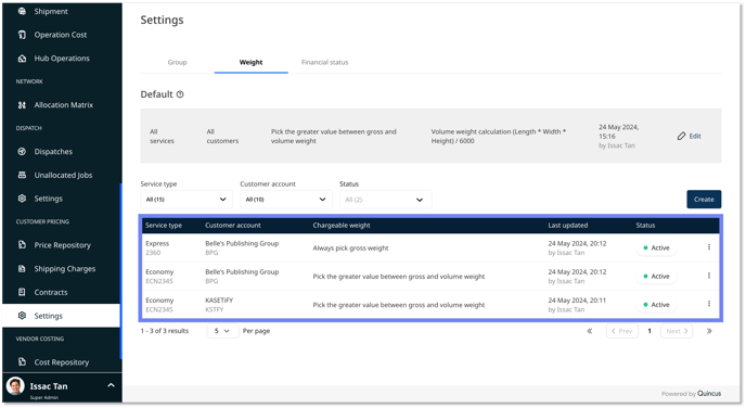 specific weight config